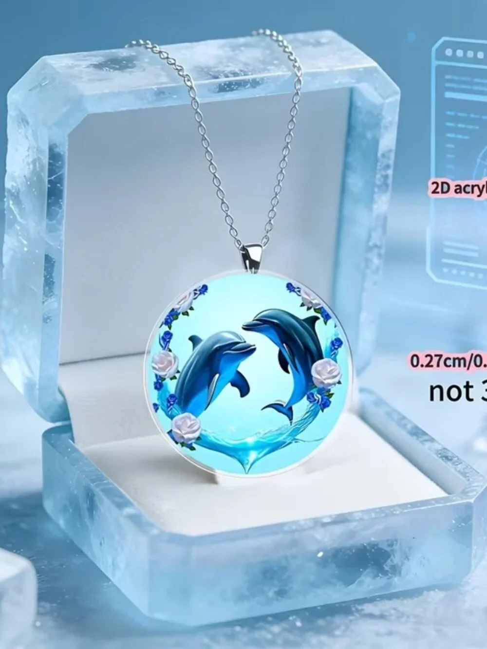 Round Acrylic DOLPHIN Pendant Necklace